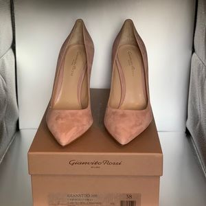 New Gianvito Rossi Blush/Pink Suede Heels 105mm, Size 38